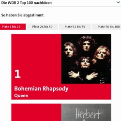 Bohemian Rhapsody auf Platz 1 bei Top 100. Die größten Hits im Westen